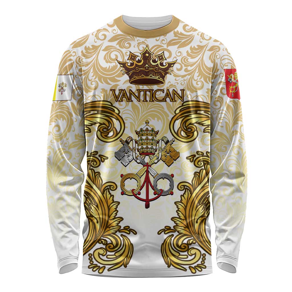 Vatican Gold Baroque Long Sleeve Shirt Papal Crown & Keys Vintage Catholic