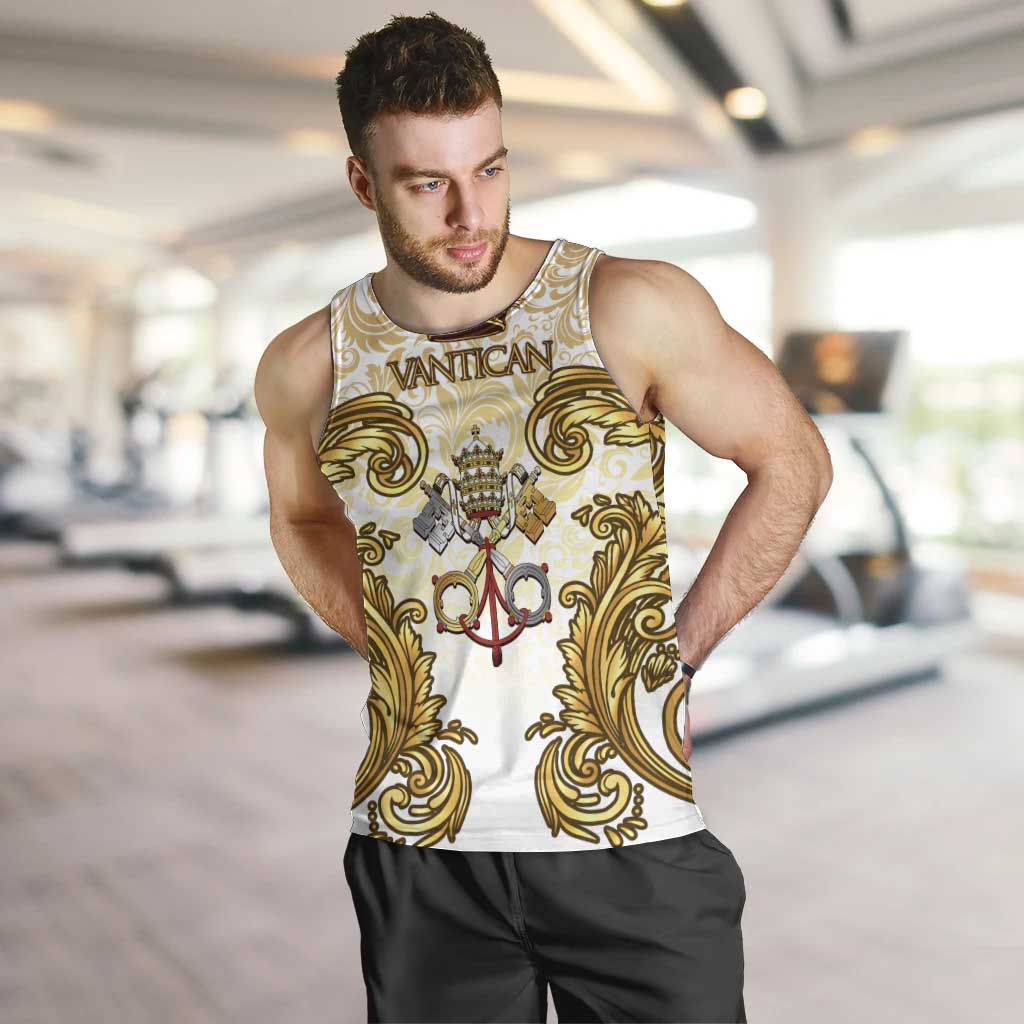 Vatican Gold Baroque Men Tank Top Papal Crown & Keys Vintage Catholic