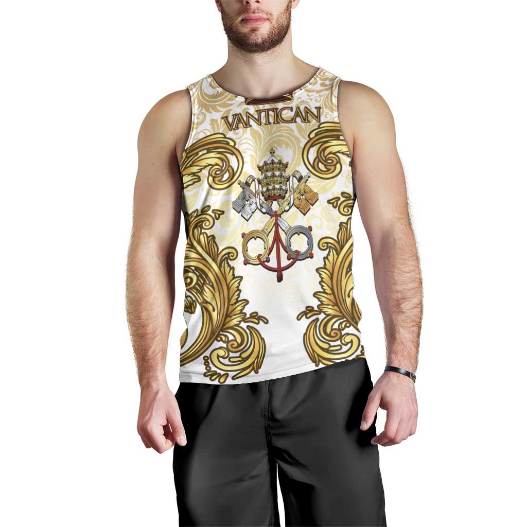 Vatican Gold Baroque Men Tank Top Papal Crown & Keys Vintage Catholic