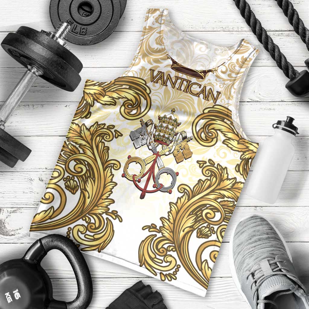 Vatican Gold Baroque Men Tank Top Papal Crown & Keys Vintage Catholic