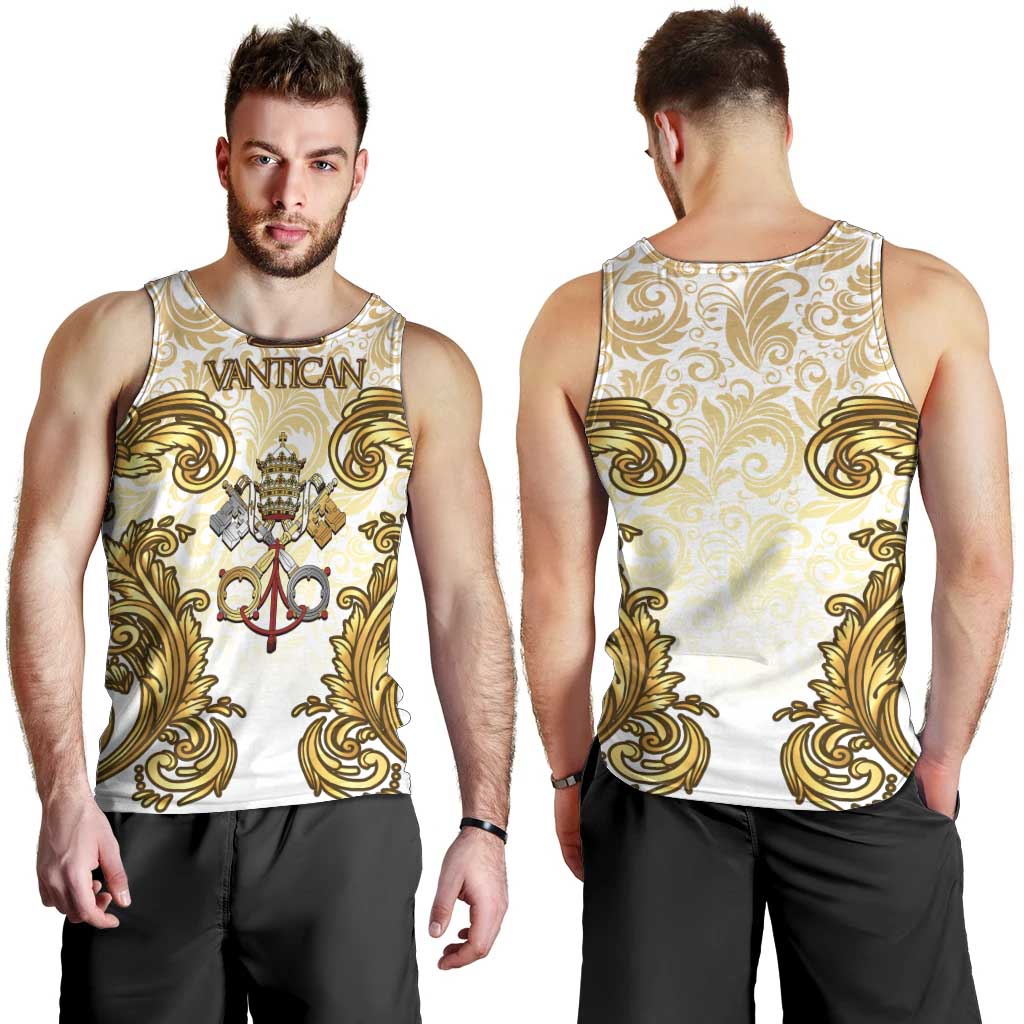 Vatican Gold Baroque Men Tank Top Papal Crown & Keys Vintage Catholic