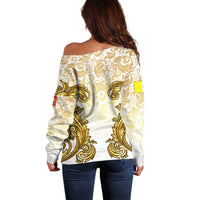 Vatican Gold Baroque Off Shoulder Sweater Papal Crown & Keys Vintage Catholic