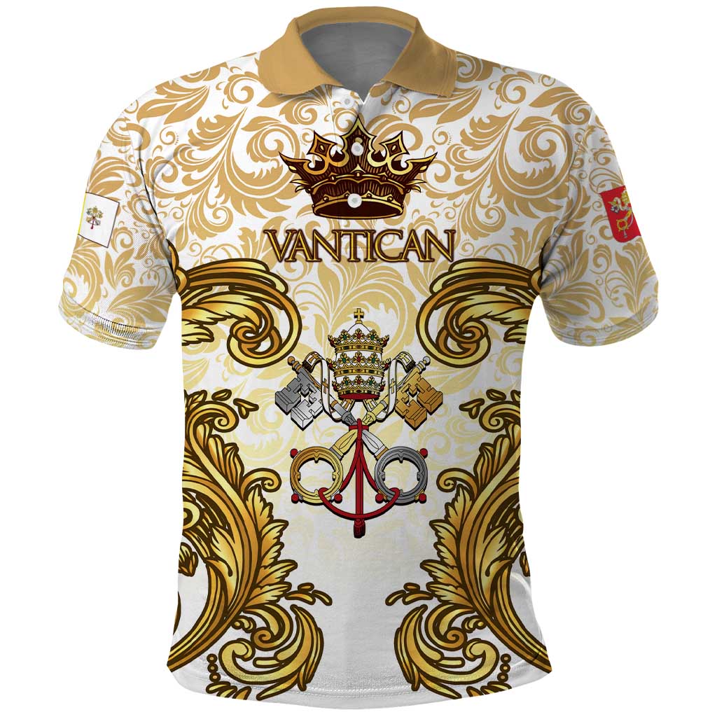Vatican Gold Baroque Polo Shirt Papal Crown & Keys Vintage Catholic