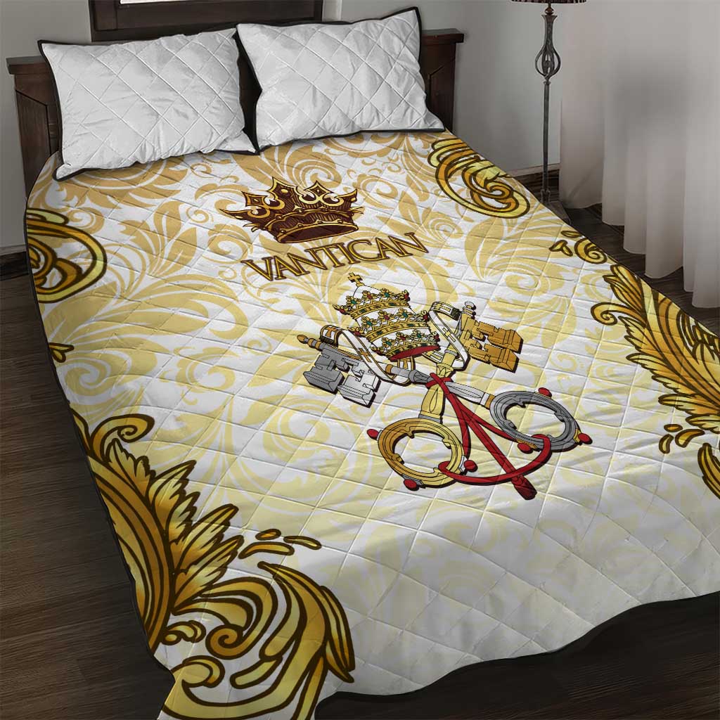 Vatican Gold Baroque Quilt Bed Set Papal Crown & Keys Vintage Catholic