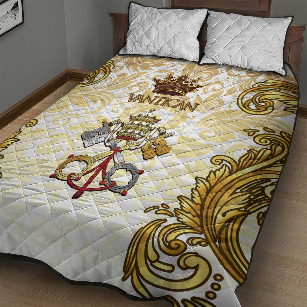 Vatican Gold Baroque Quilt Bed Set Papal Crown & Keys Vintage Catholic