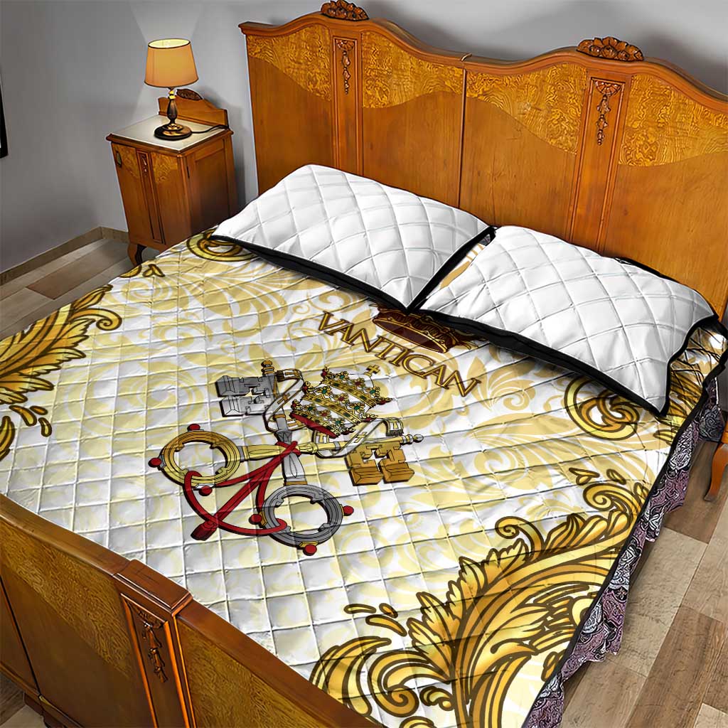 Vatican Gold Baroque Quilt Bed Set Papal Crown & Keys Vintage Catholic