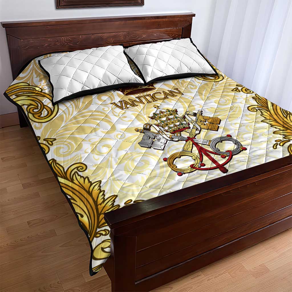 Vatican Gold Baroque Quilt Bed Set Papal Crown & Keys Vintage Catholic