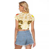 Vatican Gold Baroque Raglan Cropped T Shirt Papal Crown & Keys Vintage Catholic