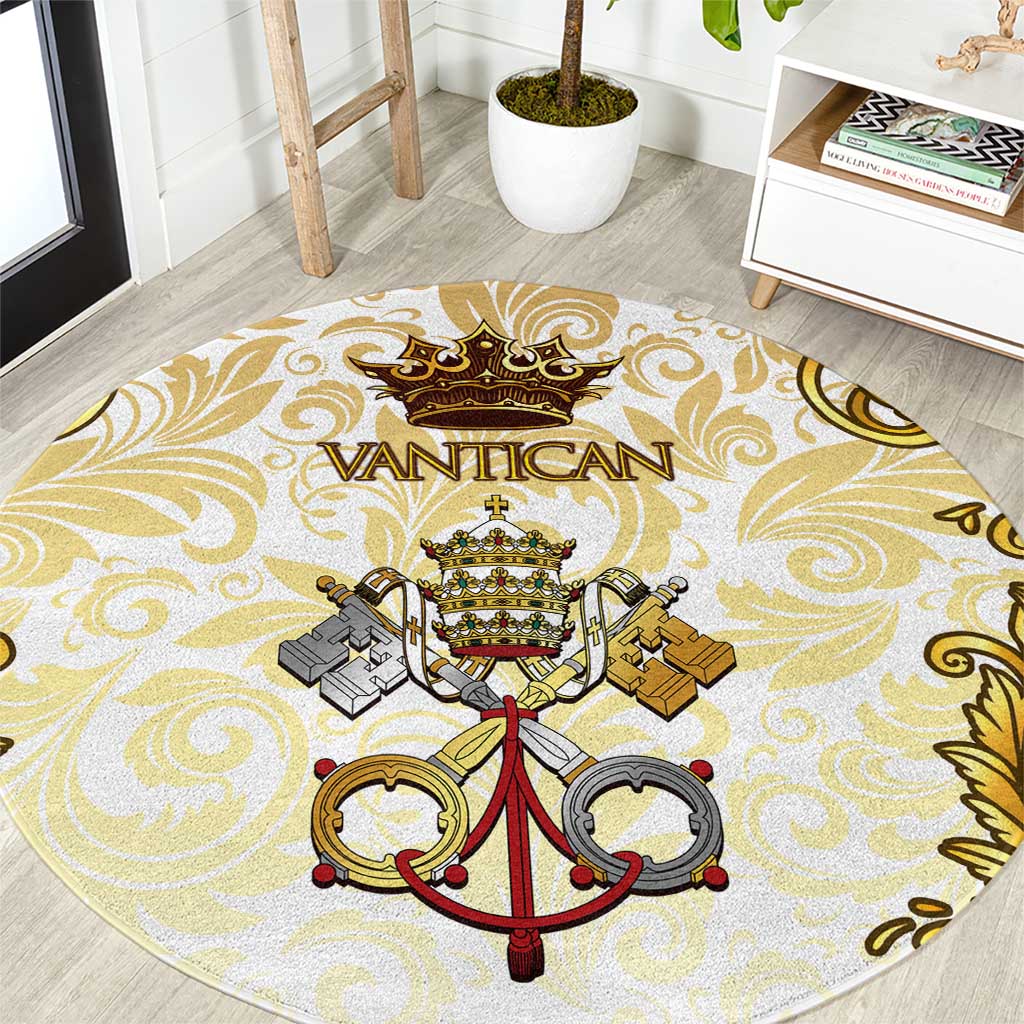 Vatican Gold Baroque Round Carpet Papal Crown & Keys Vintage Catholic
