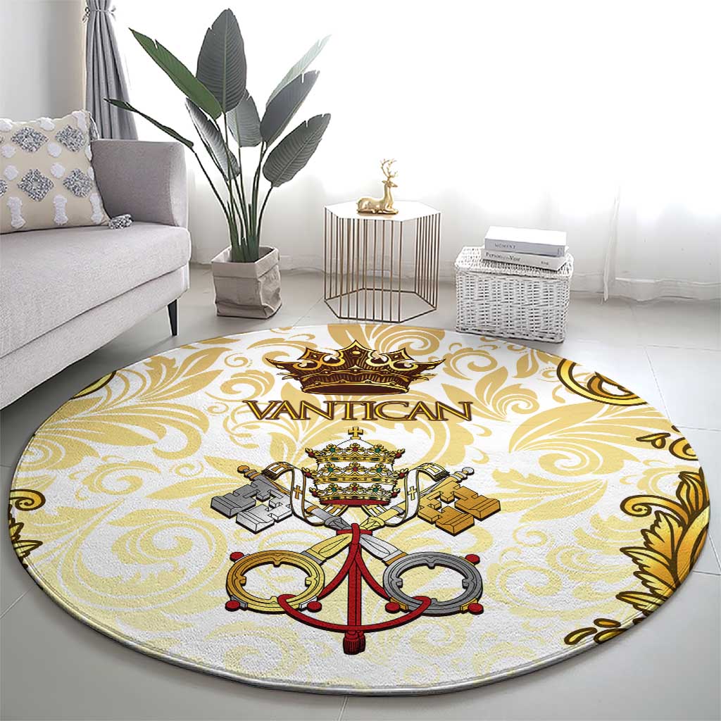 Vatican Gold Baroque Round Carpet Papal Crown & Keys Vintage Catholic