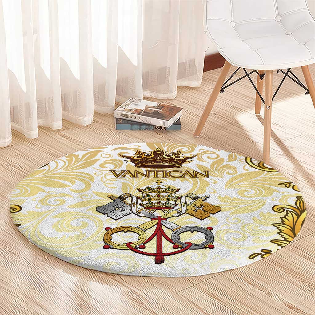 Vatican Gold Baroque Round Carpet Papal Crown & Keys Vintage Catholic