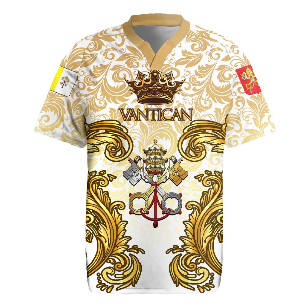 Vatican Gold Baroque Rugby Jersey Papal Crown & Keys Vintage Catholic