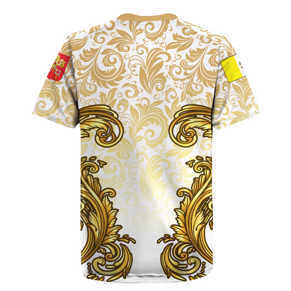 Vatican Gold Baroque Rugby Jersey Papal Crown & Keys Vintage Catholic