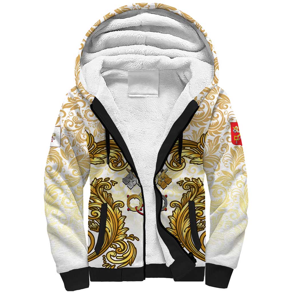 Vatican Gold Baroque Sherpa Hoodie Papal Crown & Keys Vintage Catholic
