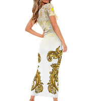 Vatican Gold Baroque Short Sleeve Bodycon Dress Papal Crown & Keys Vintage Catholic