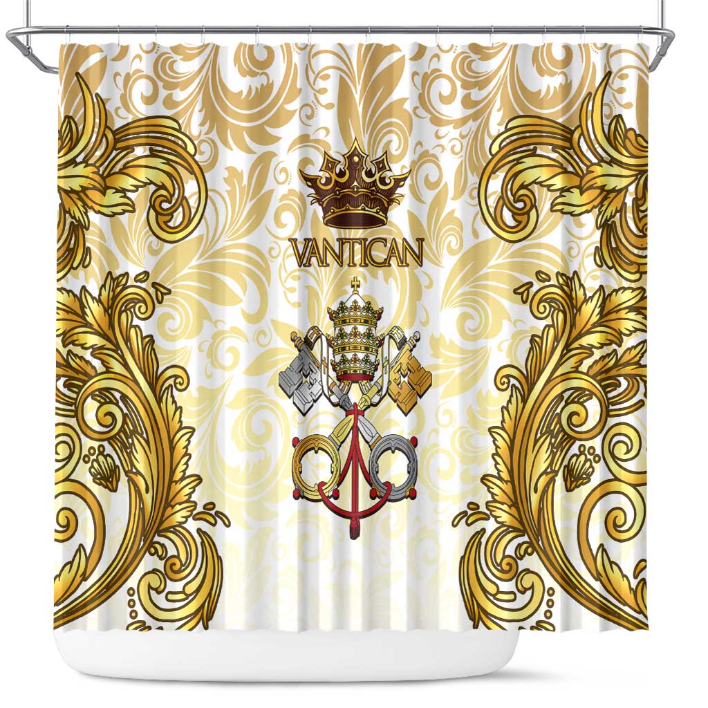 Vatican Gold Baroque Shower Curtain Papal Crown & Keys Vintage Catholic