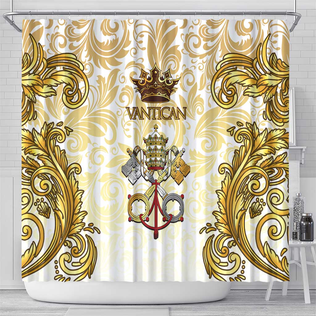 Vatican Gold Baroque Shower Curtain Papal Crown & Keys Vintage Catholic