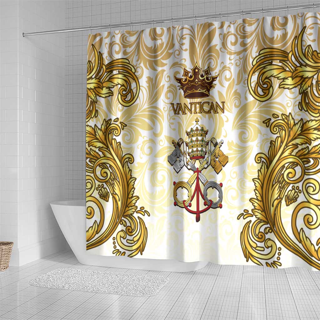 Vatican Gold Baroque Shower Curtain Papal Crown & Keys Vintage Catholic