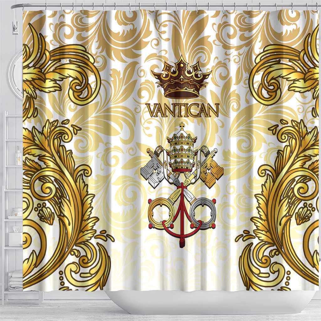 Vatican Gold Baroque Shower Curtain Papal Crown & Keys Vintage Catholic