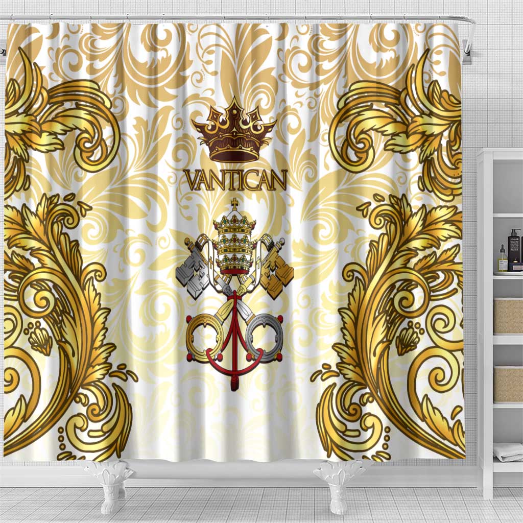 Vatican Gold Baroque Shower Curtain Papal Crown & Keys Vintage Catholic