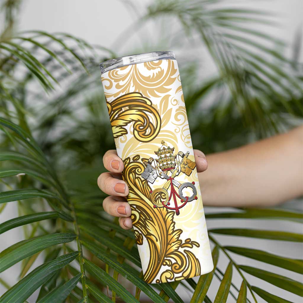 Vatican Gold Baroque Skinny Tumbler Papal Crown & Keys Vintage Catholic
