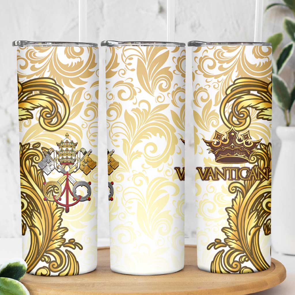Vatican Gold Baroque Skinny Tumbler Papal Crown & Keys Vintage Catholic