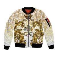 Vatican Gold Baroque Sleeve Zip Bomber Jacket Papal Crown & Keys Vintage Catholic