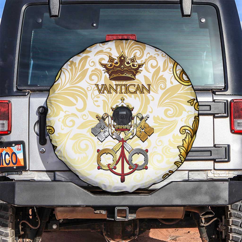 Vatican Gold Baroque Spare Tire Cover Papal Crown & Keys Vintage Catholic