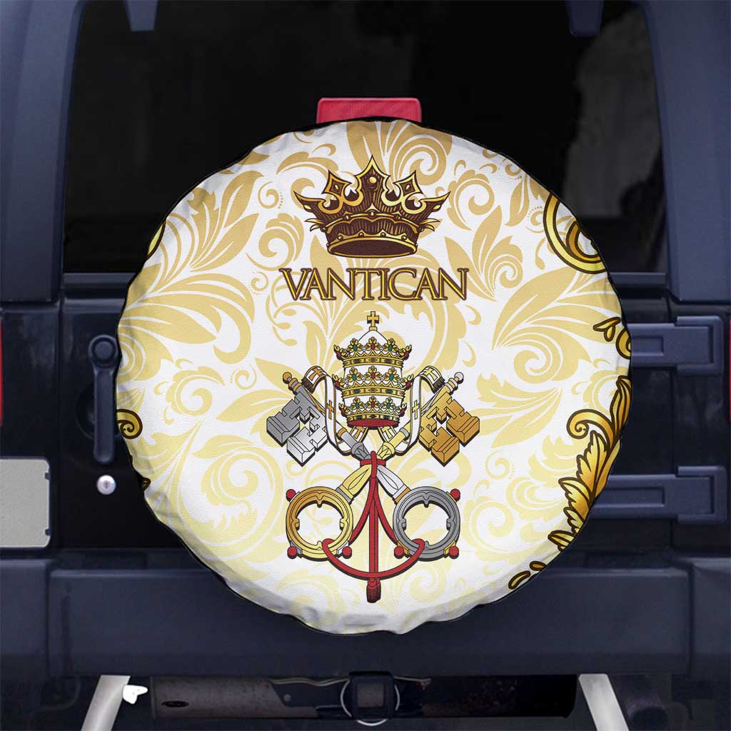 Vatican Gold Baroque Spare Tire Cover Papal Crown & Keys Vintage Catholic