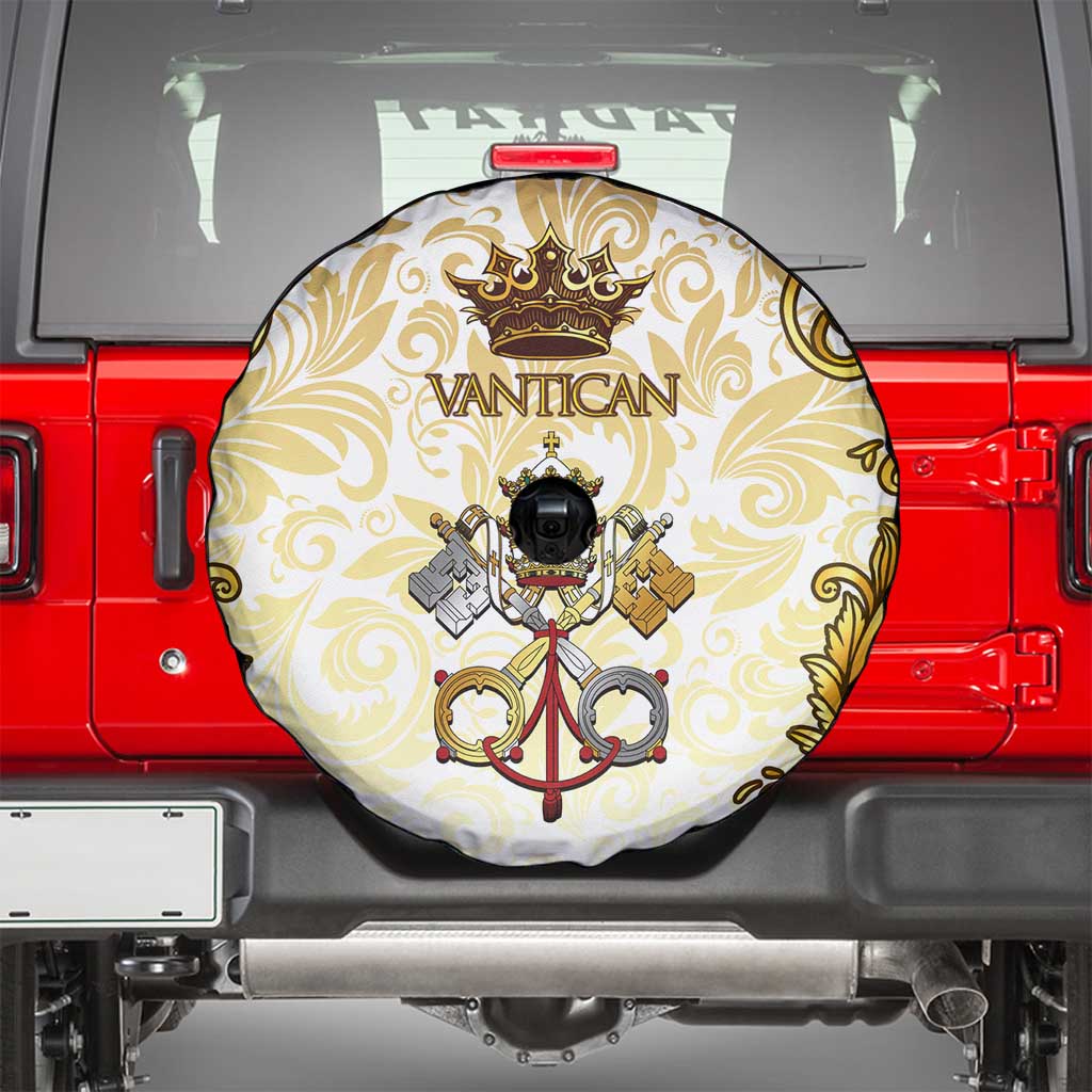 Vatican Gold Baroque Spare Tire Cover Papal Crown & Keys Vintage Catholic
