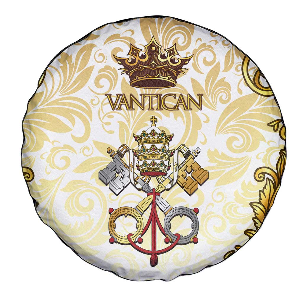 Vatican Gold Baroque Spare Tire Cover Papal Crown & Keys Vintage Catholic