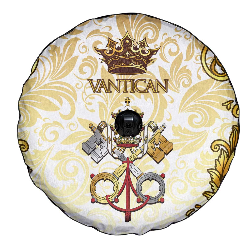 Vatican Gold Baroque Spare Tire Cover Papal Crown & Keys Vintage Catholic