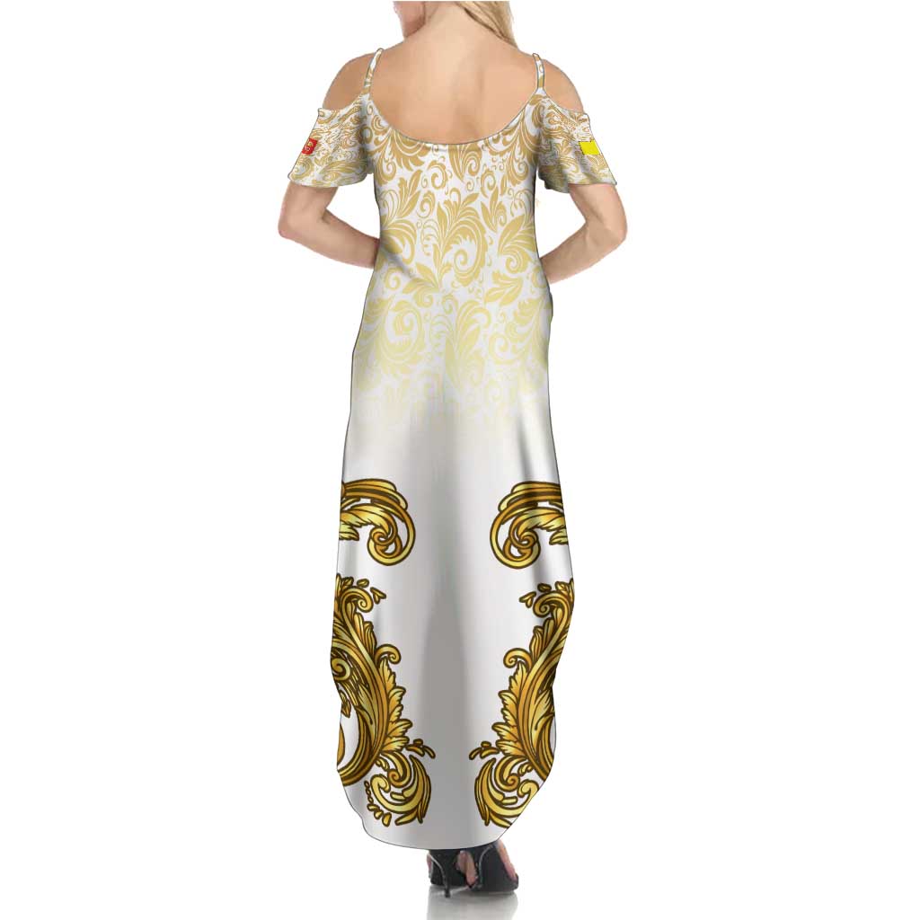 Vatican Gold Baroque Summer Maxi Dress Papal Crown & Keys Vintage Catholic