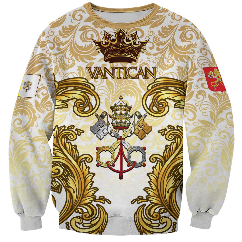 Vatican Gold Baroque Sweatshirt Papal Crown & Keys Vintage Catholic