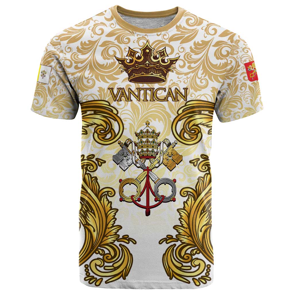 Vatican Gold Baroque T Shirt Papal Crown & Keys Vintage Catholic