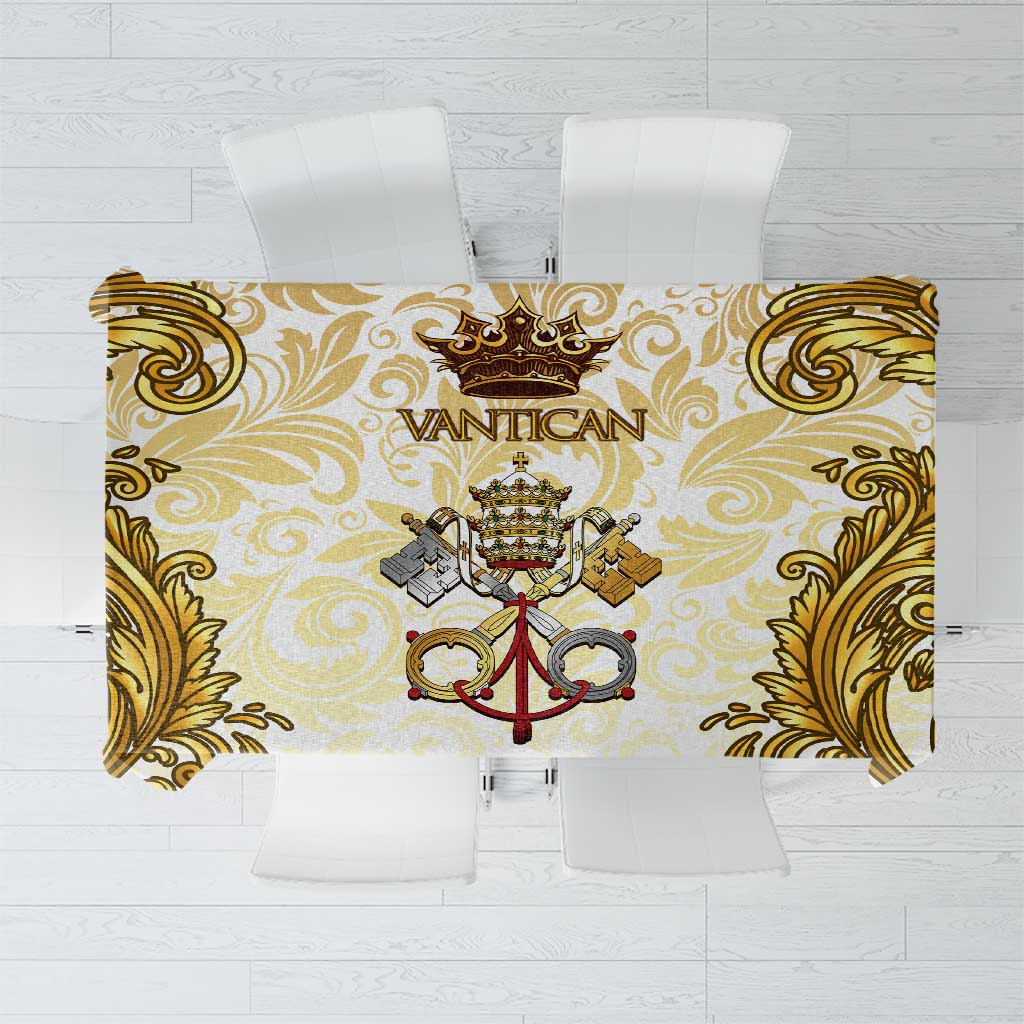 Vatican Gold Baroque Tablecloth Papal Crown & Keys Vintage Catholic