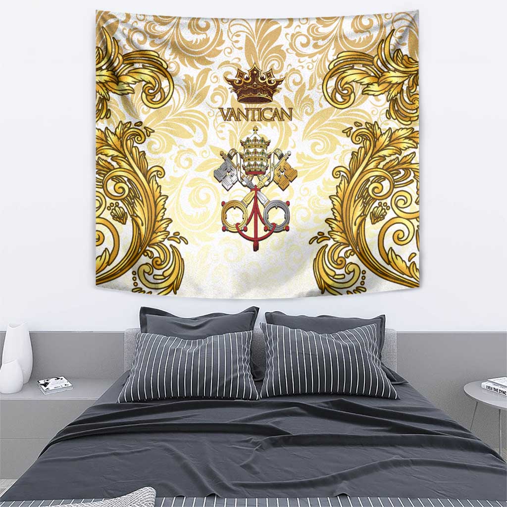 Vatican Gold Baroque Tapestry Papal Crown & Keys Vintage Catholic