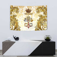 Vatican Gold Baroque Tapestry Papal Crown & Keys Vintage Catholic