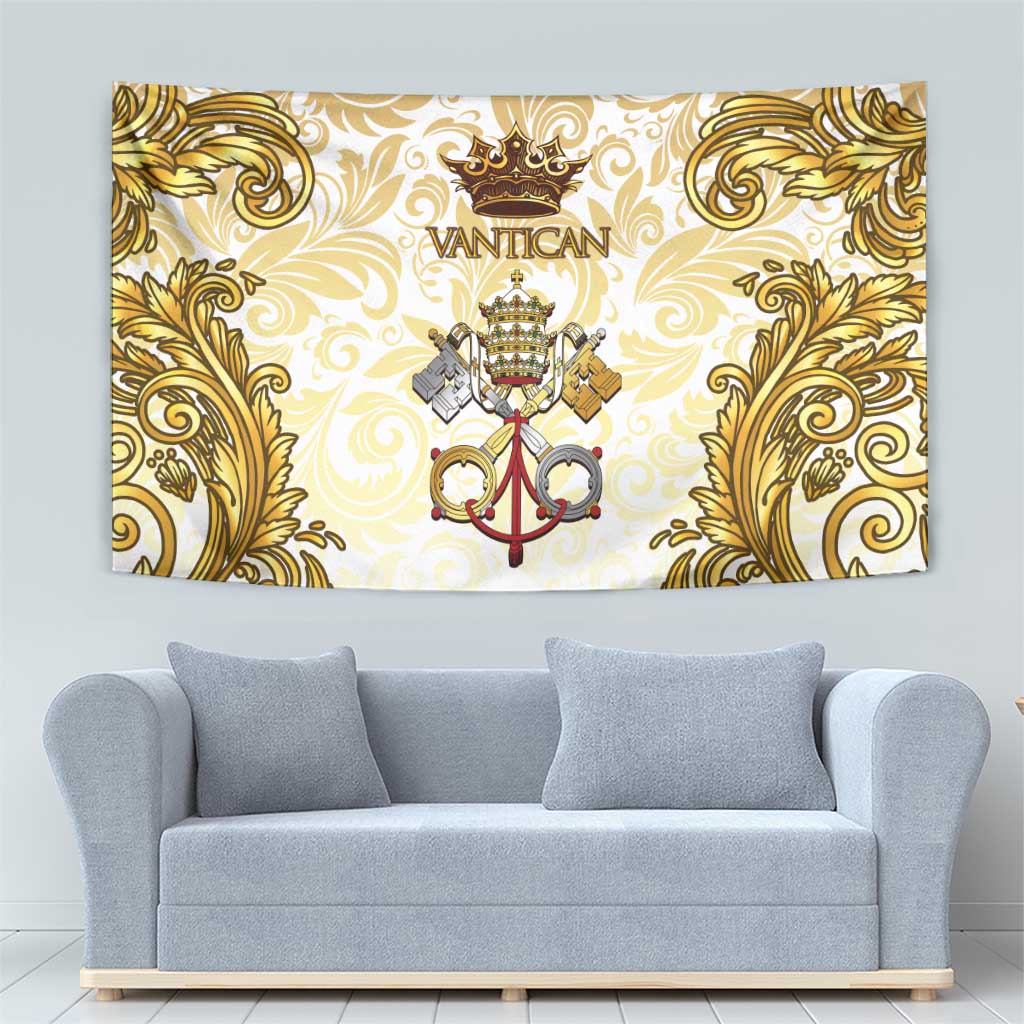 Vatican Gold Baroque Tapestry Papal Crown & Keys Vintage Catholic