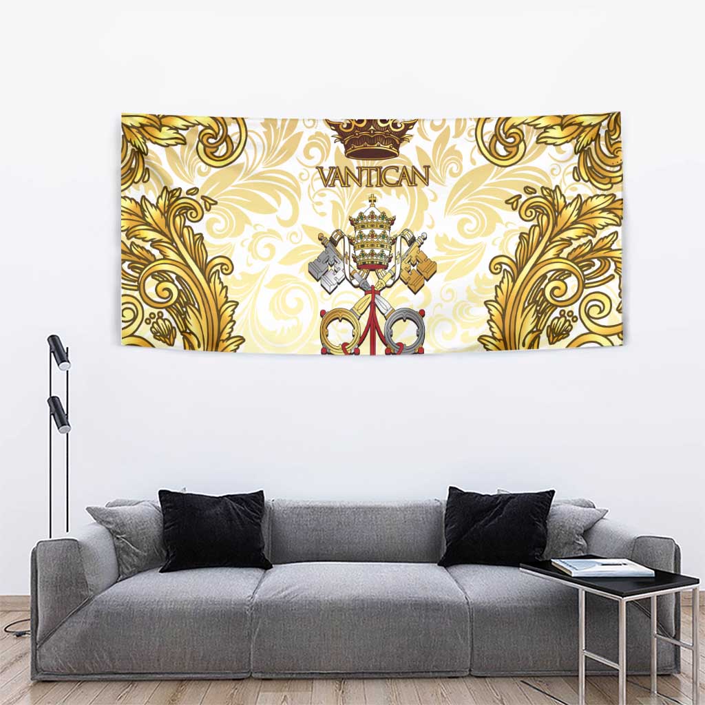 Vatican Gold Baroque Tapestry Papal Crown & Keys Vintage Catholic