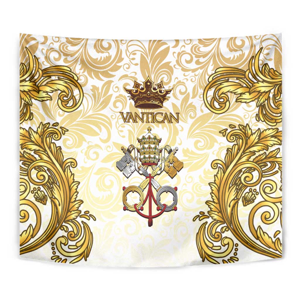 Vatican Gold Baroque Tapestry Papal Crown & Keys Vintage Catholic