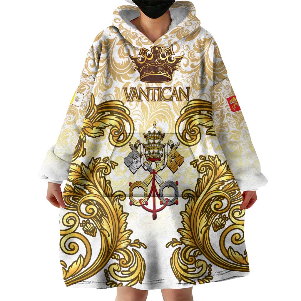 Vatican Gold Baroque Wearable Blanket Hoodie Papal Crown & Keys Vintage Catholic
