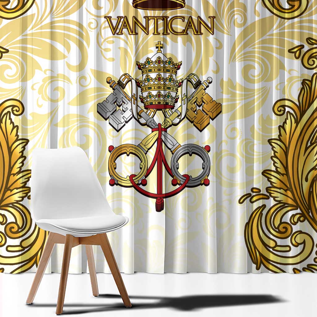 Vatican Gold Baroque Window Curtain Papal Crown & Keys Vintage Catholic