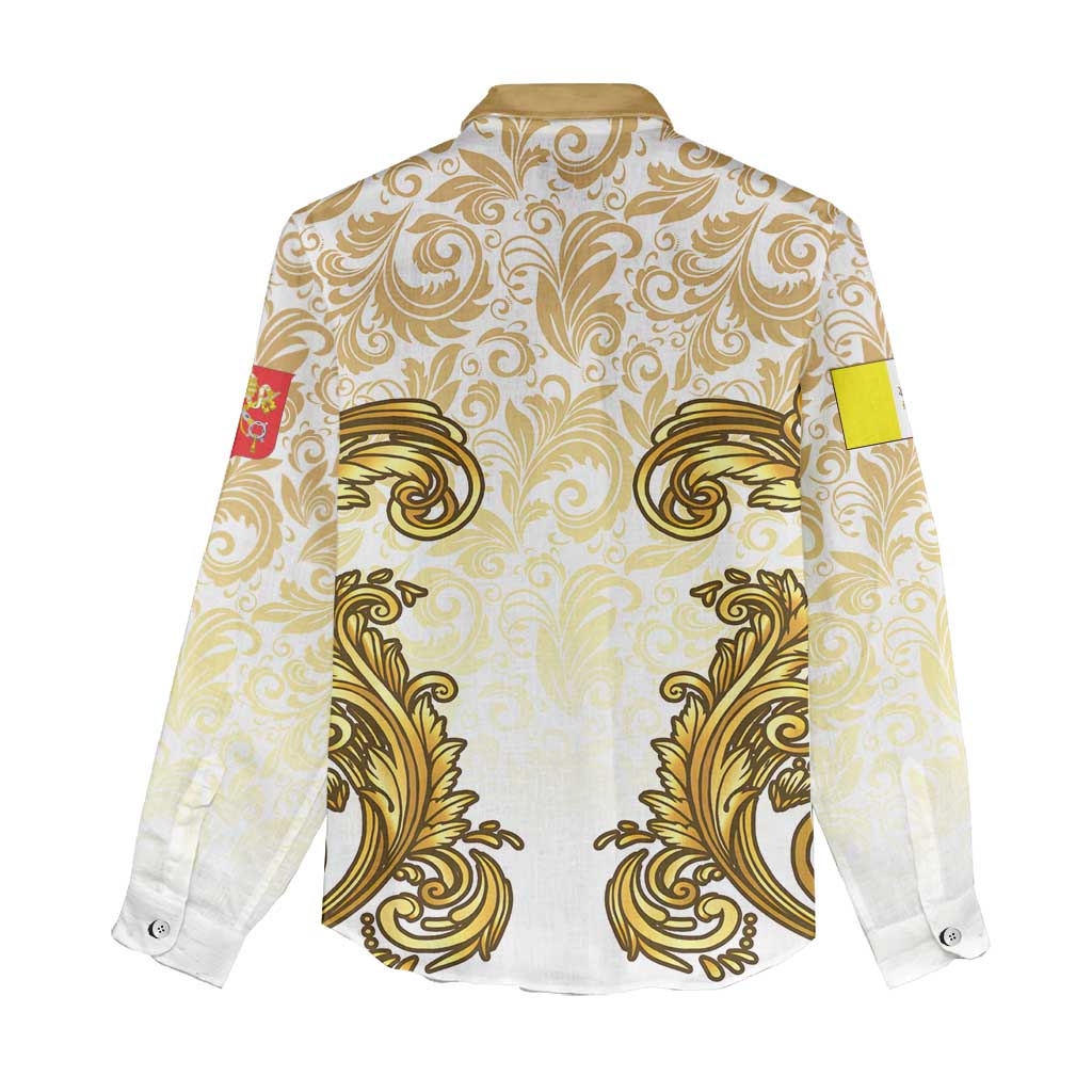 Vatican Gold Baroque Women Casual Shirt Papal Crown & Keys Vintage Catholic