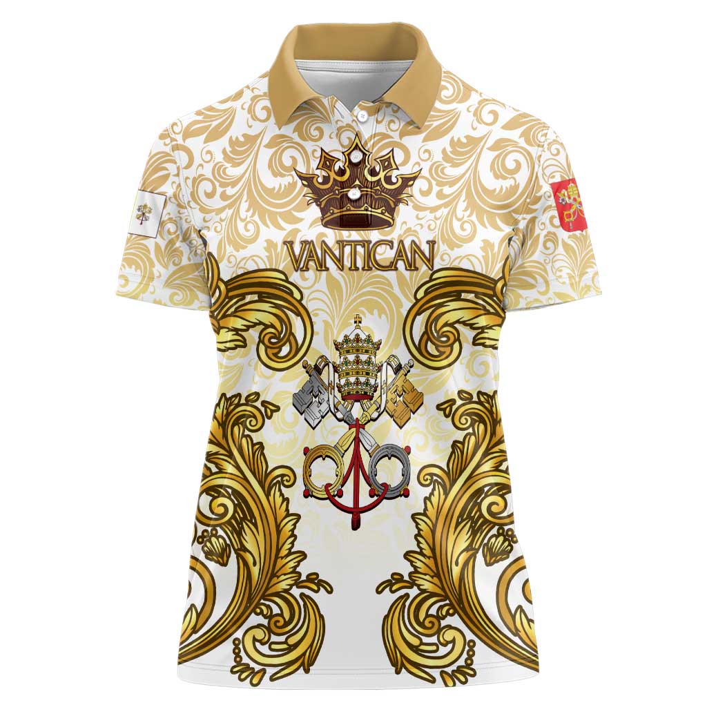 Vatican Gold Baroque Women Polo Shirt Papal Crown & Keys Vintage Catholic