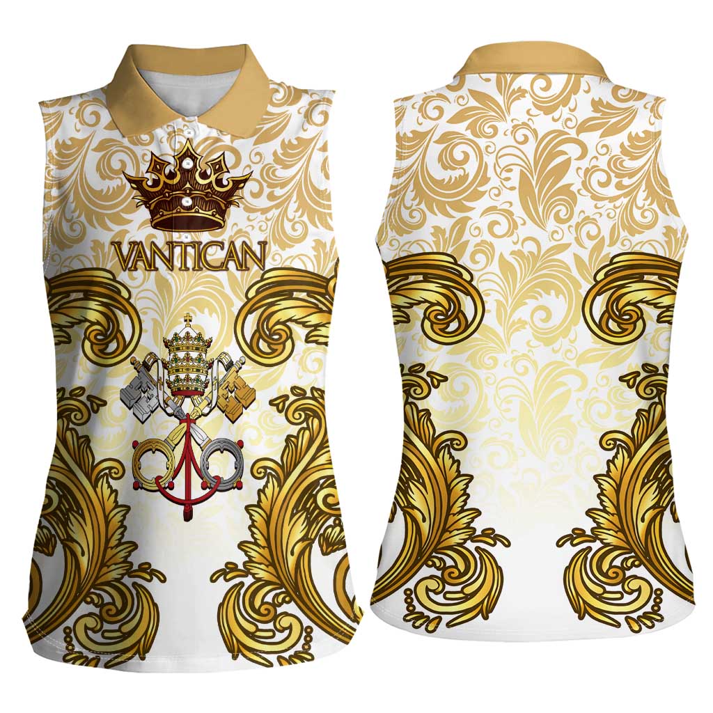 Vatican Gold Baroque Women Sleeveless Polo Shirt Papal Crown & Keys Vintage Catholic