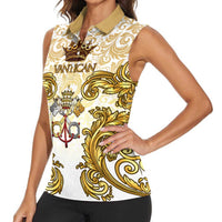 Vatican Gold Baroque Women Sleeveless Polo Shirt Papal Crown & Keys Vintage Catholic