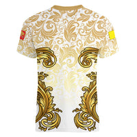 Vatican Gold Baroque Women V-Neck T-Shirt Papal Crown & Keys Vintage Catholic