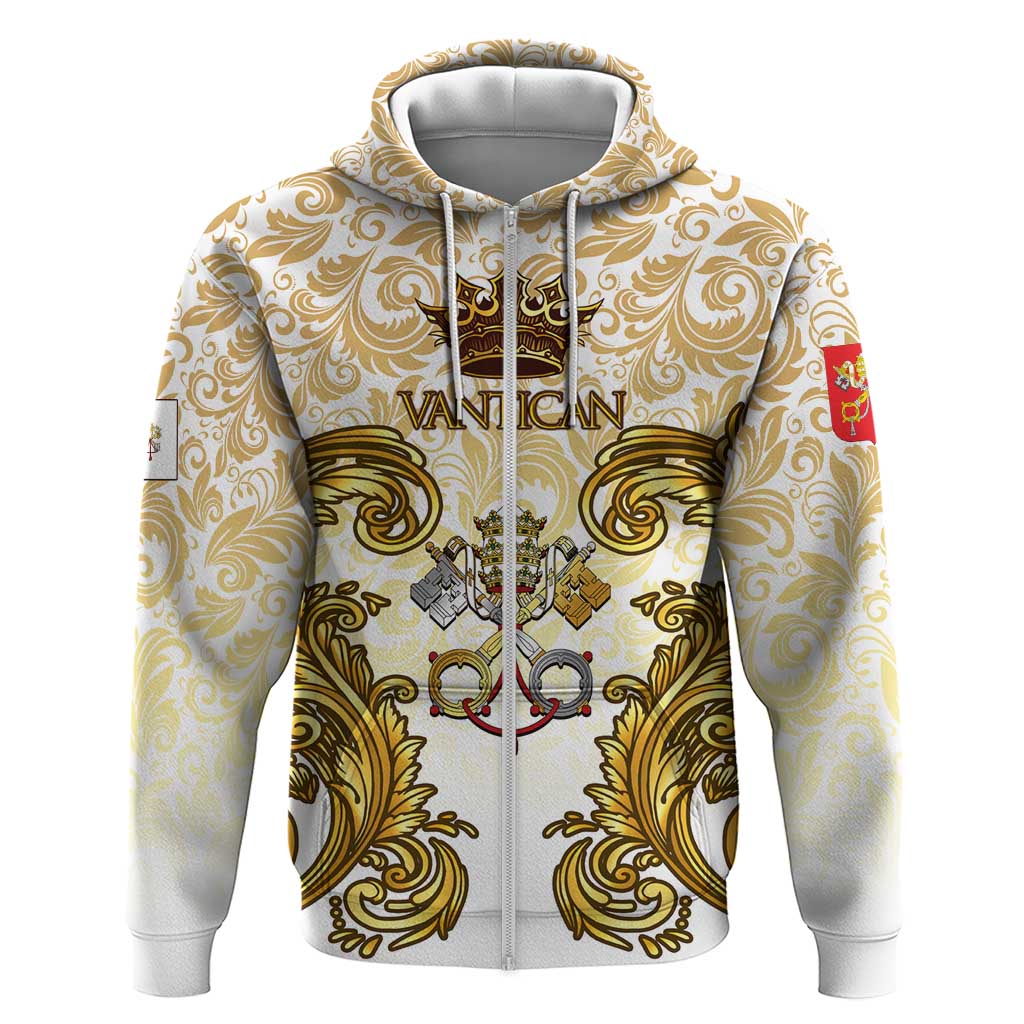 Vatican Gold Baroque Zip Hoodie Papal Crown & Keys Vintage Catholic