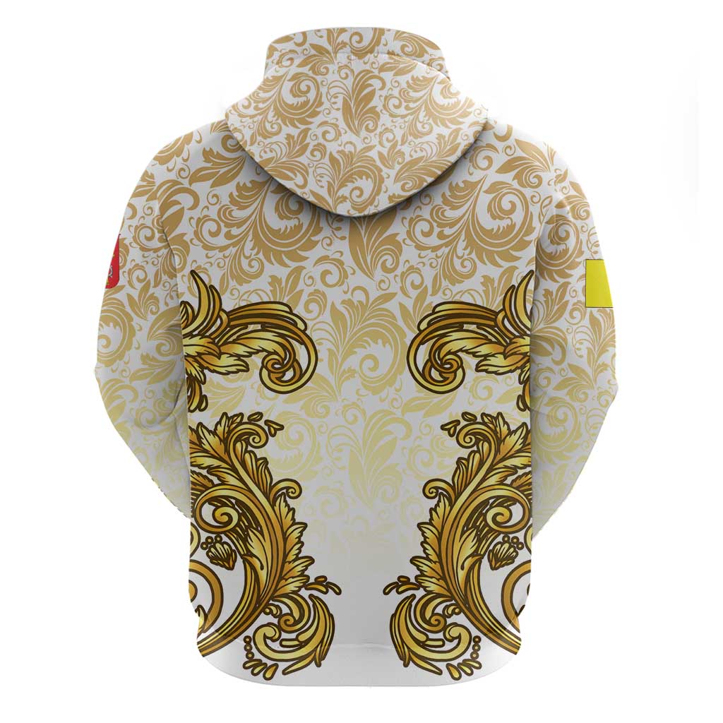 Vatican Gold Baroque Zip Hoodie Papal Crown & Keys Vintage Catholic
